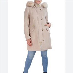 Cole Haan Faux Fur Trimmed Hooded Coat sz 8 NWT